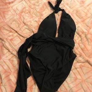 NEW black v-neck One Piece Swimsuit